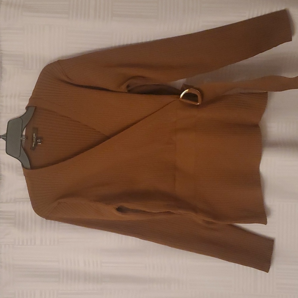 Brown Ribbed Mock Wrap Top